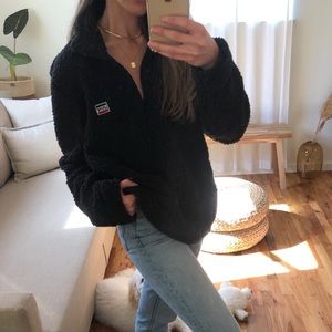 Levi's black sherpa fleece quarter zip sweater